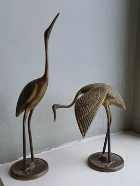 Vintage Mid Century Modern Brass Finish Heron Bird Sculpture Pair
